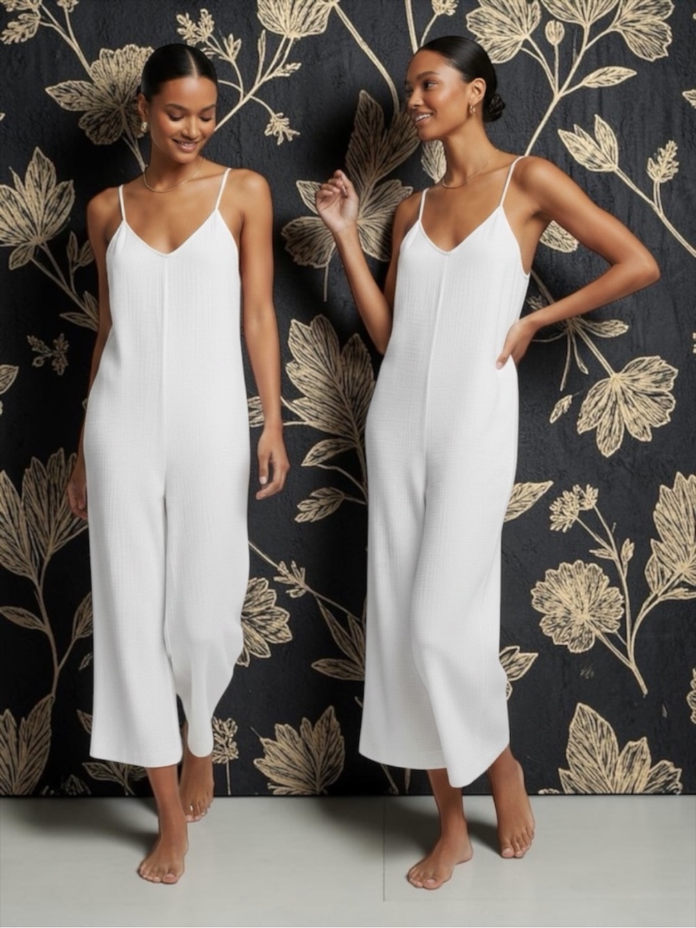 AYR Women’s Double Gauze Sleeveless Cotton White Wide-Leg Jumpsuit Size XS